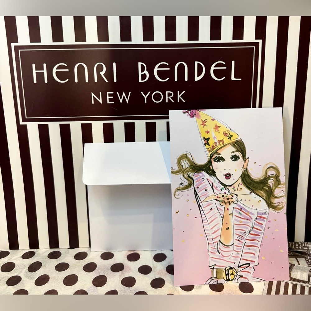 UNUSED HENRI BENDEL Illustrated Birthday Card - Pink, White 💃🎊💖🎂